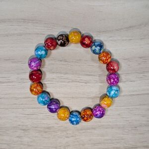 Multicolor Beaded Stretch Bracelet Marble Stone Rainbow Colorful Jewelry